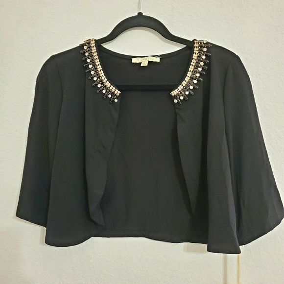 SANDIVA Black rhinestone neckline Bolero Evening jacket Capelet Shawl Small NWT - Picture 6 of 8